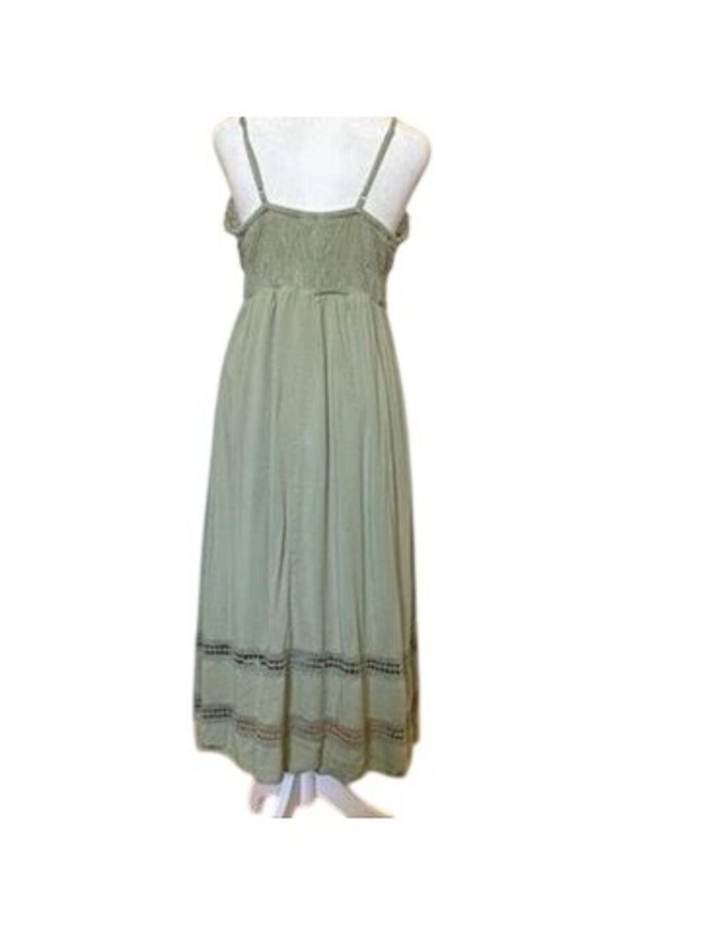 Sim & Sam Womens Sz M Maxi Dress Sage Green Crochet Smocked Forest Fairy Earthy - Picture 5 of 14